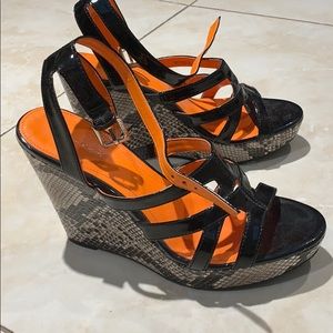 Calvin Klein black patent wedges!